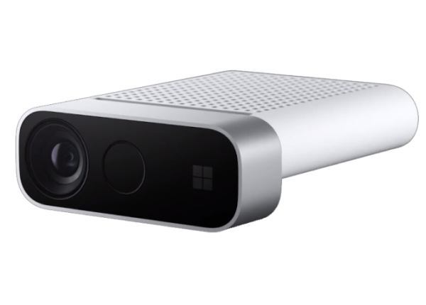 A compact, modern-looking Kinect Azure projector device with a metallic finish and rounded edges, suggesting advanced technology for video and image projection.